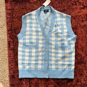 J. Crew Light Blue and Cream Checkered Vest